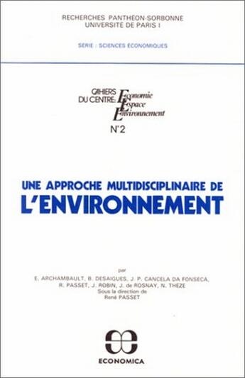 Couverture du livre « Approche Multiculturelle De L'Environnement » de Rene Passet aux éditions Economica