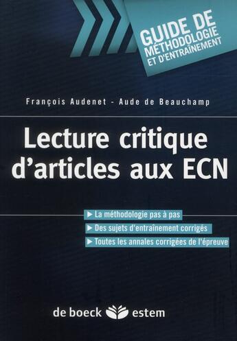 Couverture du livre « Lecture critique d'articleS aux ECN » de Francois Audenet et Aude De Beauchamp aux éditions Estem