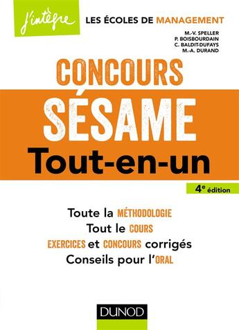 Couverture du livre « Concours Sésame ; tout-en-un (4e édition) » de Pia Boisbourdain et Catherine Baldit-Dufays et Marie-Annik Durand et Marieu-Virginie Speller aux éditions Dunod