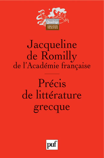 Couverture du livre « Precis de litterature grecque qad » de Romilly Jacqueline ( aux éditions Puf