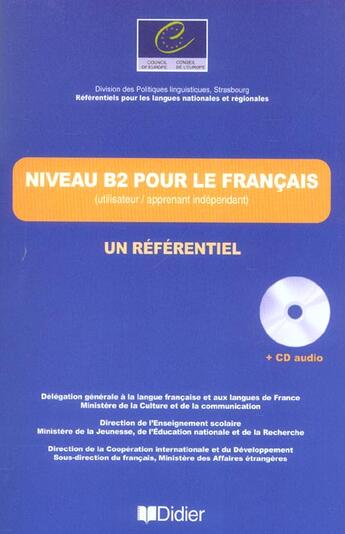 Couverture du livre « Les referentiels - niveau b2 - livre + cd audio » de Bouquet/Beacco aux éditions Didier