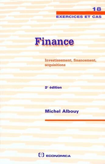 Couverture du livre « FINANCE,2E ED. » de Michel Albouy aux éditions Economica