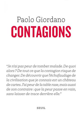 Couverture du livre « Contagions » de Paolo Giordano aux éditions Seuil