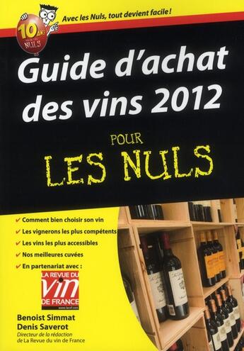 Couverture du livre « Guide d'achat des vins 2012 pour les nuls » de Simmat/Saverot aux éditions First