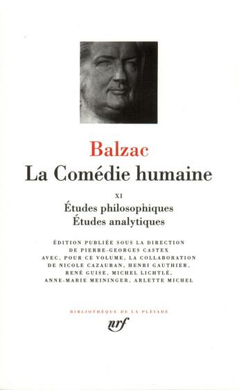 Couverture du livre « La comédie humaine Tome 11 » de Honoré De Balzac aux éditions Gallimard