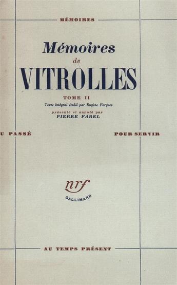 Couverture du livre « Memoires » de Vitrolles aux éditions Gallimard