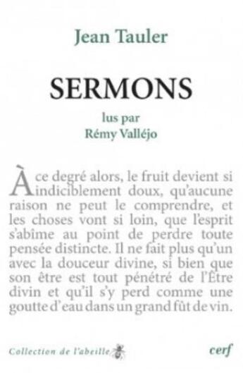 Couverture du livre « Jean Tauler - Sermons » de Remy Vallejo aux éditions Cerf