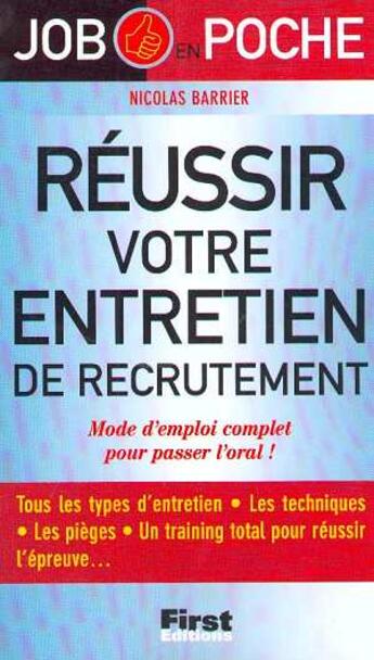 Couverture du livre « Reussir Votre Entretien De Recrutement » de Barrier Nicolas aux éditions First