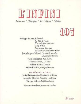 Couverture du livre « Revue l'infini N.107 ; revue l'infini t.107 » de Collectifs Gallimard aux éditions Gallimard