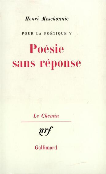 Couverture du livre « Pour la poetique - vol05 » de Henri Meschonnic aux éditions Gallimard