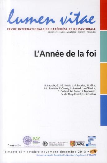 Couverture du livre « Lumen vitae 2013/4 l'annee de la foi » de  aux éditions Lumen Vitae