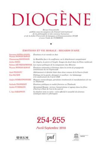 Couverture du livre « REVUE DIOGENE n.254 : émotions et vie morale : regards d'Asie (édition 2016) » de Revue Diogene aux éditions Puf