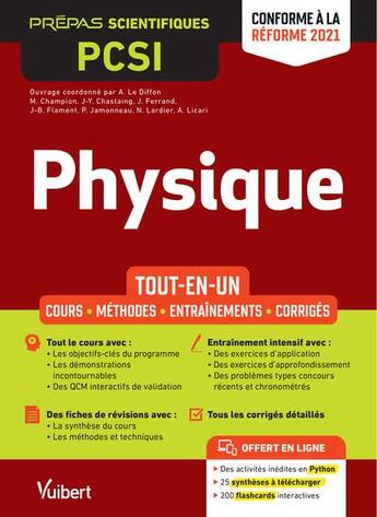 Couverture du livre « Physique PCSI : tout-en-un ; cours, synthèse, méthodes détaillées, exercices corrigés ; conforme à la réforme 2021 » de Maxime Champion et Adrien Licari aux éditions Vuibert