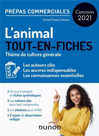 Couverture du livre « L'animal ; prépas commerciales ; tout-en-fiches (édition 2021) » de Anne-France Grénon aux éditions Dunod