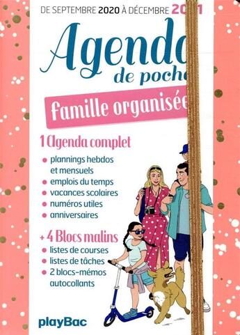 Couverture du livre « Agenda de poche de la famille organisee 2021 - rose (de sept 2020 a decembre 2021) » de  aux éditions Play Bac