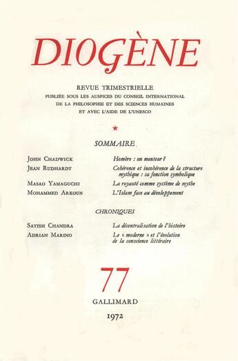 Couverture du livre « Diogene 77 » de Collectifs Gallimard aux éditions Gallimard