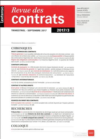 Couverture du livre « Revue des contrats n 3-2017 » de  aux éditions Lgdj