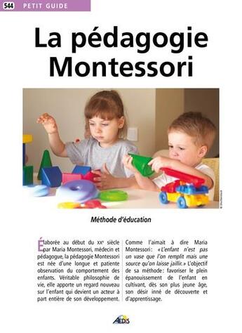 Couverture du livre « La pedagogie montessori » de  aux éditions Aedis