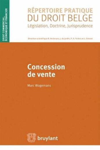 Couverture du livre « Concession de vente » de Wagemans Marc aux éditions Bruylant