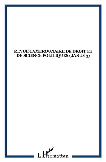 Couverture du livre « Revue camerounaise de droit » de  aux éditions Dianoia