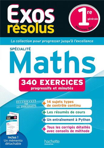 Couverture du livre « Exos résolus : Spécialité maths ; 1re ; 340 exercices progressifs et minutés » de Claudine Renard et Genevieve Guillaumin aux éditions Hachette Education