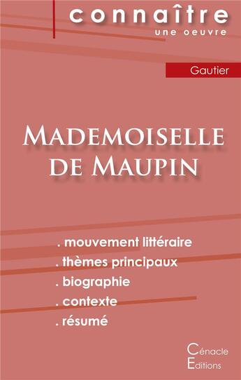 Couverture du livre « Fiche de lecture mademoiselle de Maupin, de Théophile Gautier ; (analyse littéraire de référence et résumé complet) » de  aux éditions Editions Du Cenacle