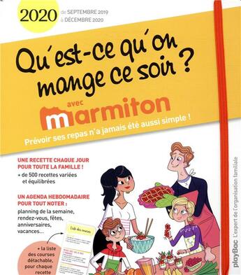 Couverture du livre « Agenda qu'est ce qu'on mange ce soir 2020 ? (de sept 2019 a decembre 2020) - s'organiser n'a jamais » de  aux éditions Play Bac