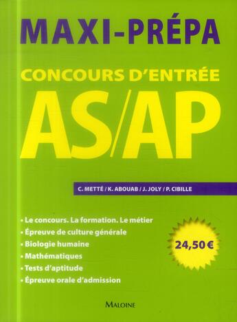 Couverture du livre « Concours d'entree as/ap » de Mette C Aboua aux éditions Maloine