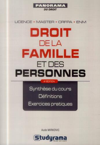 Couverture du livre « Droit des personnes et de la famille (4 édition) » de Aude Mirkovic aux éditions Studyrama