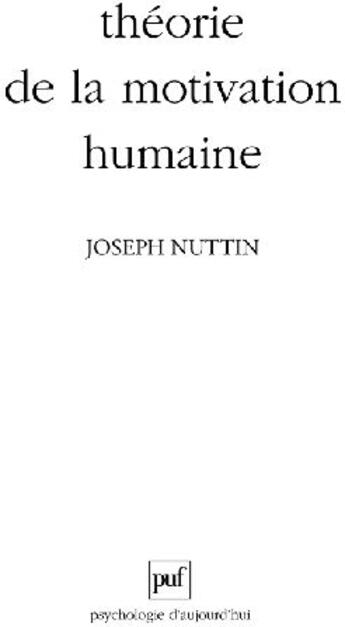 Couverture du livre « Théorie de la motivation humaine » de Joseph Nuttin aux éditions Puf