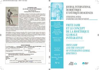 Couverture du livre « Revue jib vol 27 n4 2016 - fritz jahr et le concept de la bioethique globale integrative » de Christian Byk & All aux éditions Eska