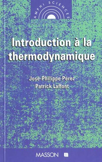 Couverture du livre « Perez Introduction Thermodynamique » de Jose-Philippe Perez aux éditions Elsevier-masson