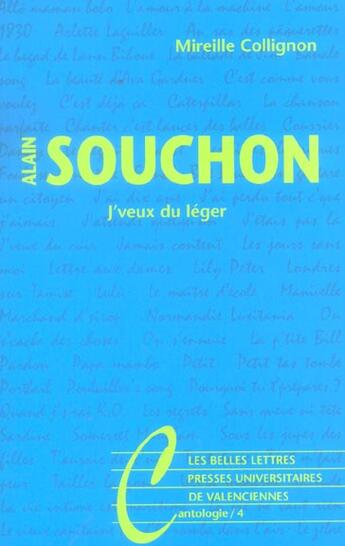 Couverture du livre « Alain souchon - j'veux du leger » de Mireille Collignon aux éditions Belles Lettres