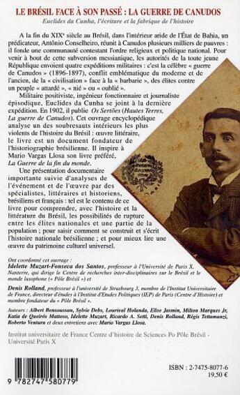 Couverture du livre « Le Brésil face à son passé : La guerre de Canudos - Euclides de Cunha, l'écriture et la fabrique de l'histoire » de Denis Rolland et Idelette Muzart Fonseca Dos Santos aux éditions L'harmattan