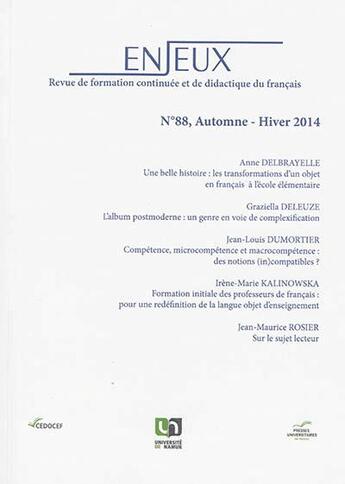 Couverture du livre « Enjeux numero 88 - automne-hiver 2014 » de  aux éditions Pu De Namur