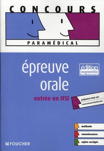 Couverture du livre « Épreuve orale d'entrée en IFSI » de V Villemagne aux éditions Foucher