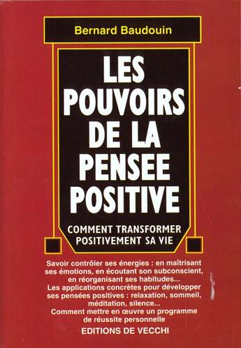 Couverture du livre « La pensee positive » de Bernard Baudouin aux éditions De Vecchi