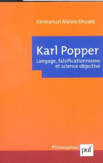 Couverture du livre « Karl popper. langage, falsificationnisme et science objective » de Malolo-Dissake E. aux éditions Puf