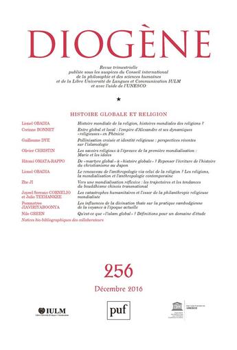 Couverture du livre « REVUE DIOGENE n.256 (édition 2016) » de Revue Diogene aux éditions Puf