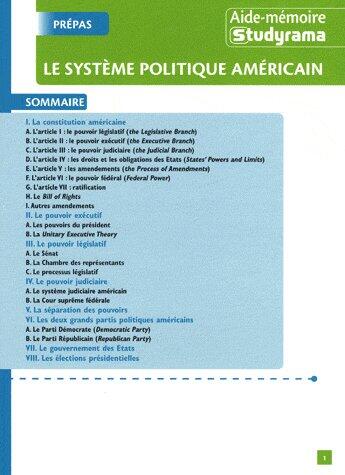 Couverture du livre « Le système politique américain » de  aux éditions Studyrama