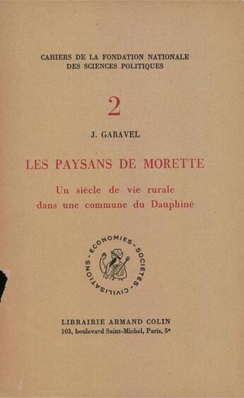 Couverture du livre « Les paysans de Morette » de Joseph Garavel aux éditions Presses De Sciences Po