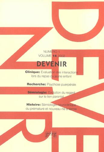 Couverture du livre « Devenir vol 14 n 1 2002 » de Guedeney/Antoin aux éditions Georg