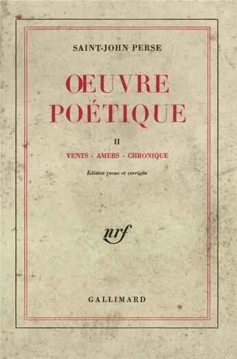 Couverture du livre « Oeuvre poetique » de Saint-John Perse aux éditions Gallimard