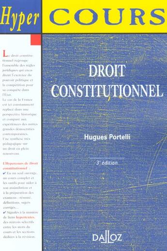 Couverture du livre « Droit Constitutionnel ; 3e Edition » de Hugues Portelli aux éditions Dalloz