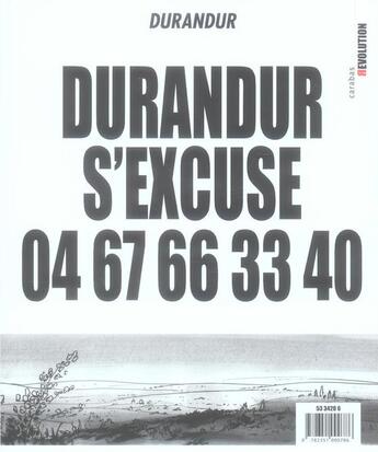 Couverture du livre « Durandur t.2 ; Durandur s'excuse 04 67 66 33 40 » de Durandur aux éditions Carabas