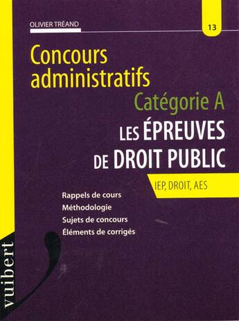 Couverture du livre « Les Epreuves De Droit Public Niveau A Iep-Droite-Aes » de Treand aux éditions Vuibert