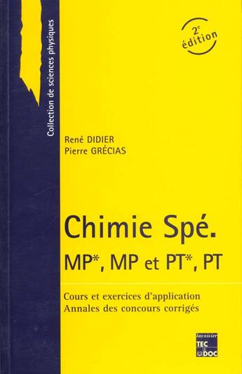 Couverture du livre « Chimie spe. mp, mp et pt, pt (2. ed.) » de Rene Didier aux éditions Tec Et Doc