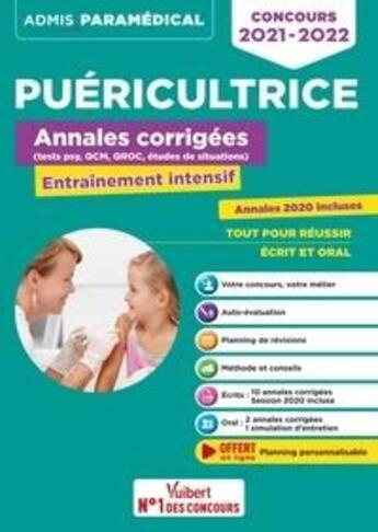 Couverture du livre « Concours puéricultrice ; entraînement intensif ; concours IFPDE (édition 2021/2022) » de Mandi Gueguen et Gucek aux éditions Vuibert