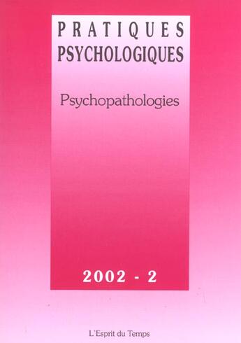 Couverture du livre « Pratiques psychologiques n 2 2002 » de Sfp aux éditions L'esprit Du Temps