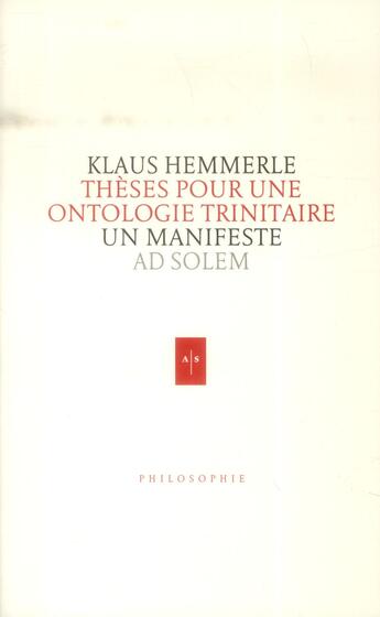 Couverture du livre « Pour une ontologie trinitaire » de Klaus Hemmerle aux éditions Ad Solem